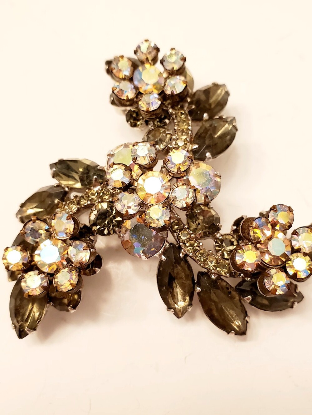 JULIANA Aurora Crystal Floral Statement Brooch - Silver Tone Champagne Stones